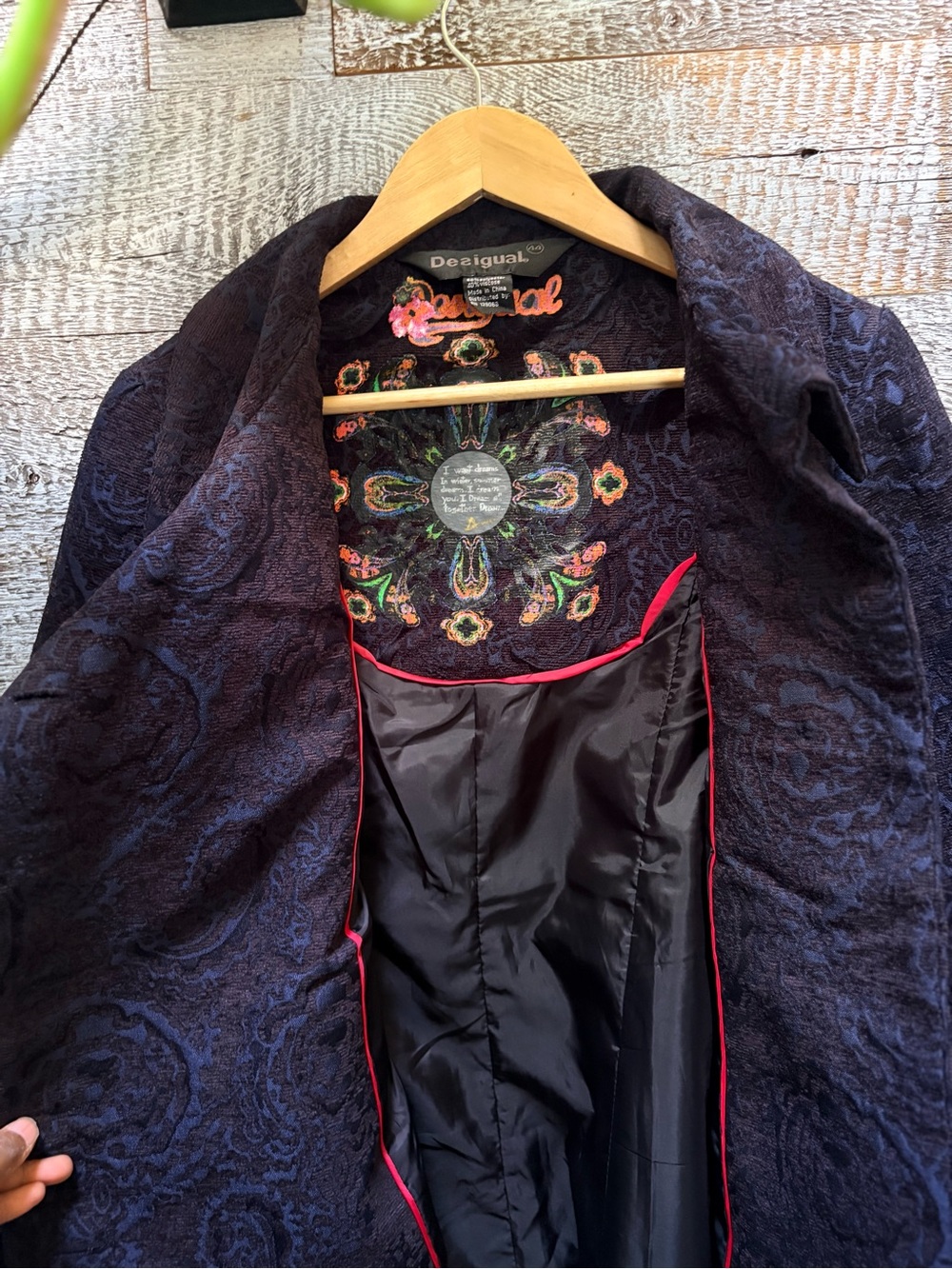 Desigual | "Dream" Long Floral Embroidered Jacquard Coat - Women 44/M, Navy/Blk - Picture 11 of 16